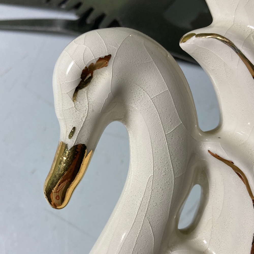Vintage Ceramic Swan Planter Vase Gilded Iridescent Succulent 9 Inches Tall - Picture 6 of 7